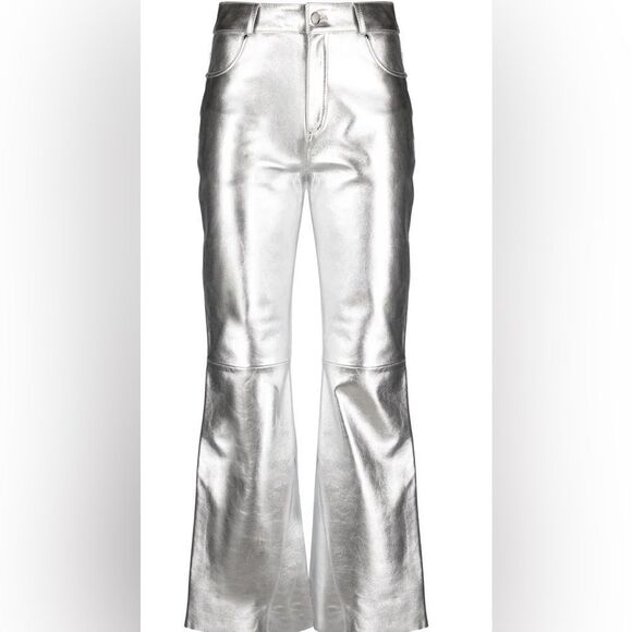 Maje Plutom Metallic-Sheen Flared Leather Trousers size 38 NWOT - Picture 3 of 9